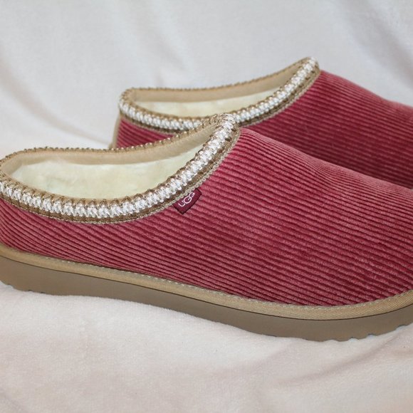 NIB UGG MEN'S TASMAN CORDUROY SLIP ON SHEARLING LINED‎ SLIPPERS RED - Picture 7 of 8